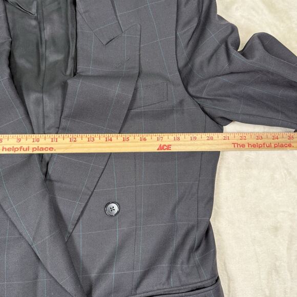 VTG Ermenegildo Zegna Wool Windowpane Double Breasted Suit Jacket Blazer 40R - Picture 9 of 12